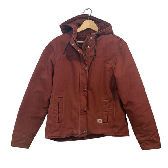 Carhartt Sandstone Berkley Sherpa Lined Canvas Hooded Barn Coat Size S (4/6) - Picture 2 of 12